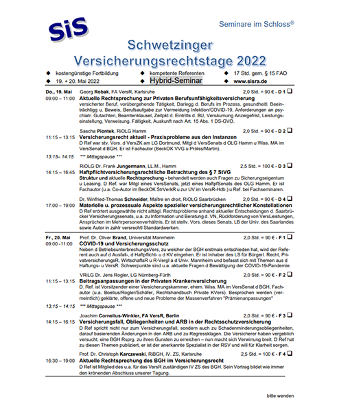 Schwetzinger Versicherungsrechtstage 2022