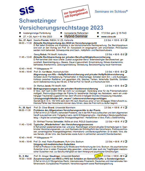 Schwetzinger Versicherungsrechtstage 2023